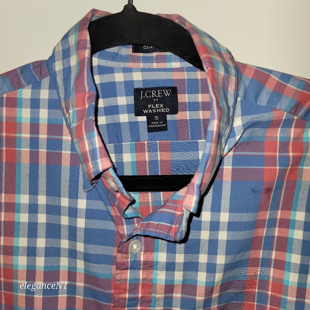 J Crew Men's Pink Blue and White Plaid Classic Flex Washed Shirt Sz: Small - Picture 8 of 9
